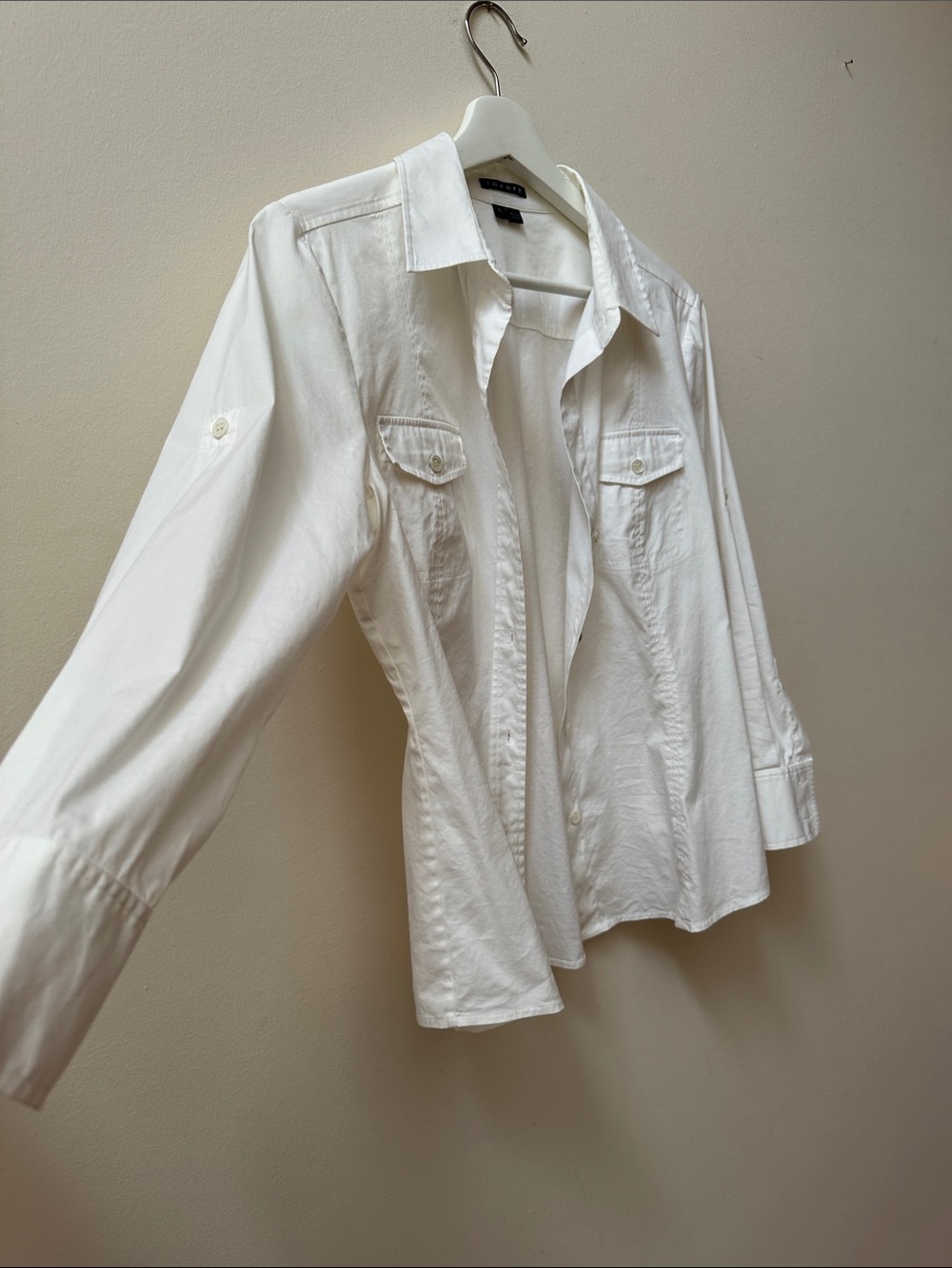 Theory Ivory Women's Button-Down Shirt with Flap Chest Pockets